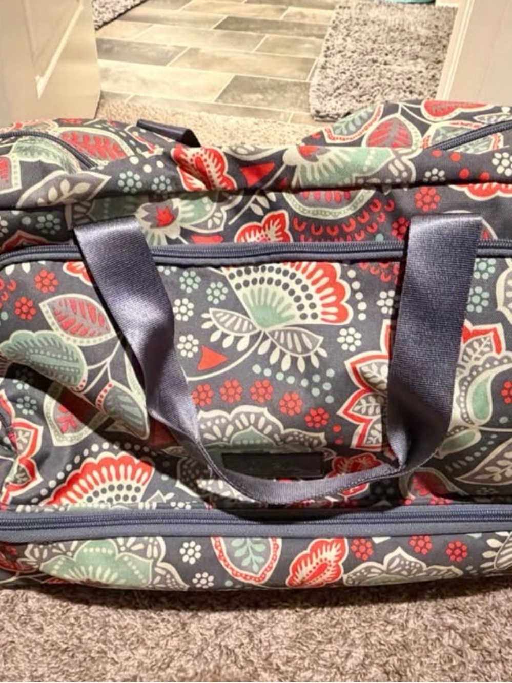 Vera Bradley Navy Floral Paisley Travel Duffel Bag with Coral and Mint Accents